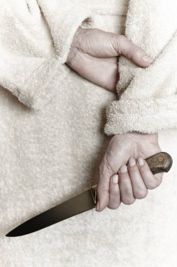 Katil kadın bir bıçakla. Şiddet saldırganlık. Suç katil. Suikastçı