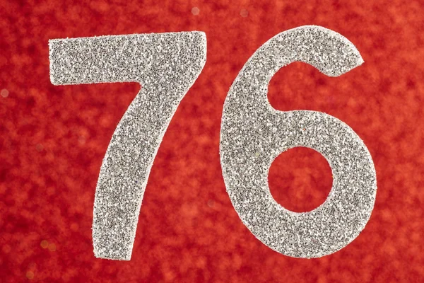 Number Seventy Six Silver Color Red Background Anniversary Horizontal — Stock Photo, Image