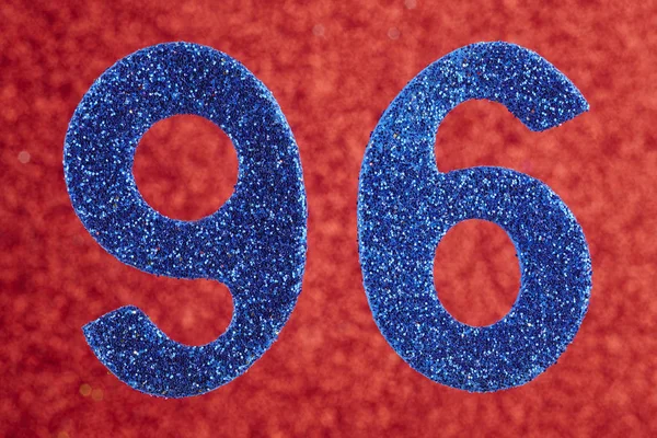Zahl Sechsundneunzig Blaue Farbe Auf Rotem Hintergrund Jubiläum Horizontal — Stockfoto