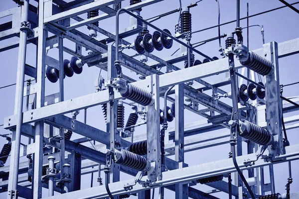 Dettaglio Struttura Centrale Impianto Energetico Produzione Elettrica Alta Tensione — Foto Stock