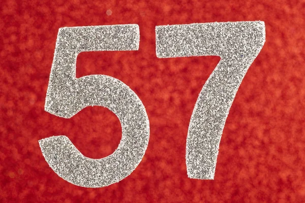 Number Fifty Seven Silver Color Red Background Anniversary Horizontal — Stock Photo, Image