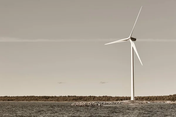 Wind turbine in the baltic sea. Renewable green energy. Finland