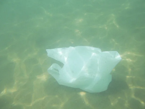 Plastic Bag Floating Sea Polluted Enviromental Recycle Garbage — Stock Photo, Image