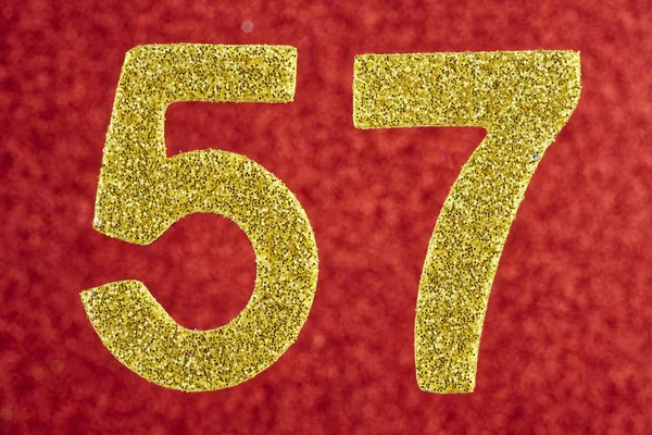 Number Fifty Seven Gold Color Red Background Anniversary Horizontal — Stock Photo, Image