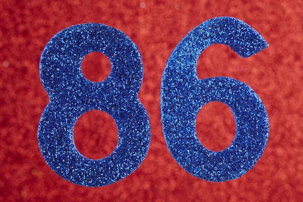Zahl Sechsundachtzig Blaue Farbe Auf Rotem Hintergrund Jubiläum Horizontal — Stockfoto