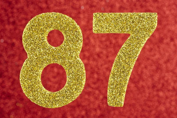 Number Eighty Seven Golden Color Red Background Anniversary Horizontal — Stock Photo, Image