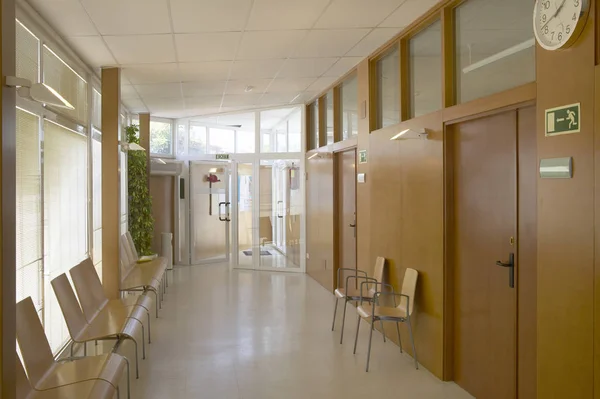 Public building waiting area. Health center corridor. Nobody. Horizontal