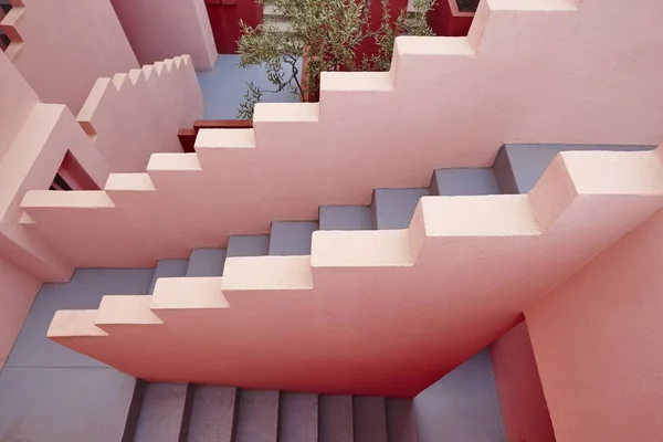 Geometric Building Stairs Red Wall Manzanera Calpe Spain — Stock Photo, Image