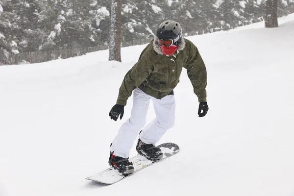 Snowboard Śniegu Krajobraz Lasu Uprawiania Sportów Zimowych Poziome — Zdjęcie stockowe