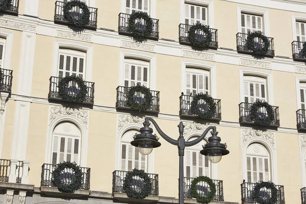 Antigua Fachada Edificio Clásico Decorado Centro Madrid España —  Fotos de Stock