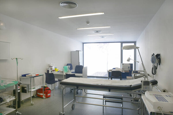 Hospital doctor consulting room. Healthcare equipment. Medical e