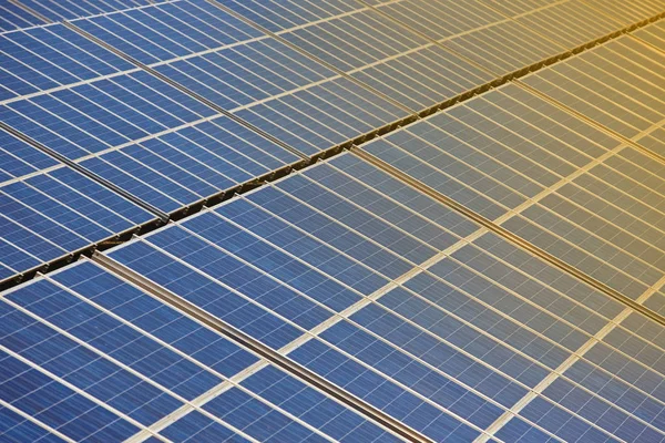 Planta de paneles solares. Energía renovable sostenible. Ecología —  Fotos de Stock