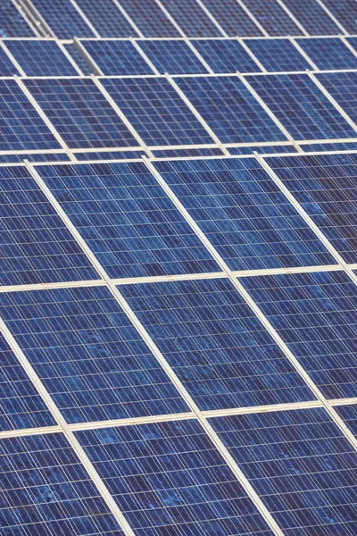 Planta de paneles solares. Energía renovable sostenible y warni global —  Fotos de Stock