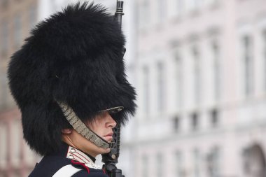 Danimarka kraliyet muhafız nöbetçisi. Copenhaguen turizm dönüm noktası cerem