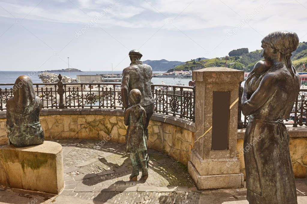 Statues in a traditional spanish fishing village of Bermeo. Basq