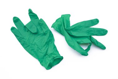 Covid-19 tek kullanımlık kirli eldivenler. Coronavirus lateks plastik çöp. Salgın