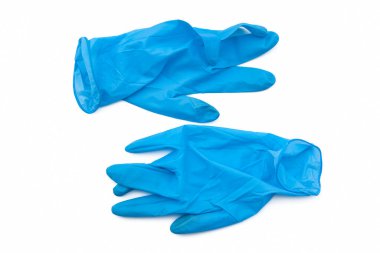 Covid-19 tek kullanımlık kirli eldivenler. Coronavirus lateks plastik çöp. Salgın