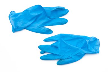 Covid-19 tek kullanımlık kirli eldivenler. Coronavirus lateks plastik çöp. Salgın