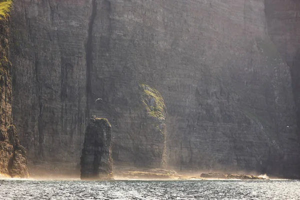 Faeröer Eilanden Zonsondergang Dramatische Kustlijn Landschap Vagar Eiland Zeegezicht — Stockfoto