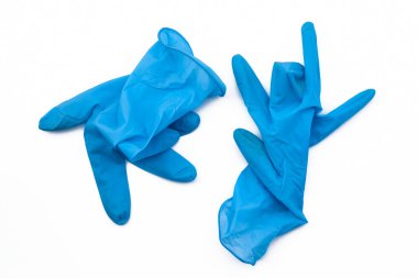 Covid-19 tek kullanımlık kirli eldivenler. Coronavirus lateks plastik çöp. Salgın