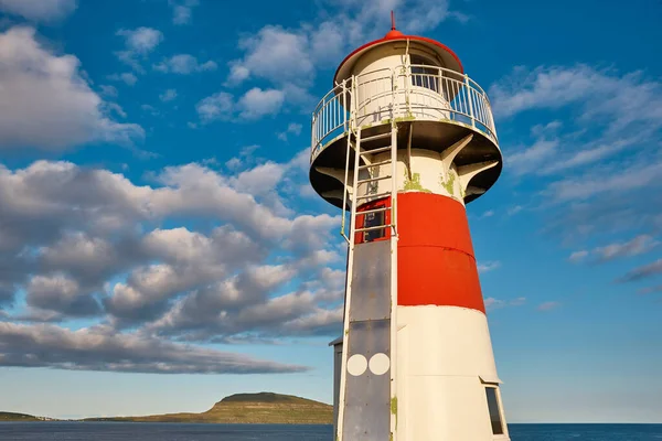 Red White Picturesque Lighthouse Faroe Islands Torshavn Harbor — Stock Photo, Image
