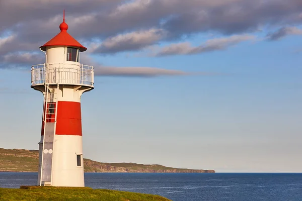 Red White Picturesque Lighthouse Faroe Islands Torshavn Harbor — Stock Photo, Image