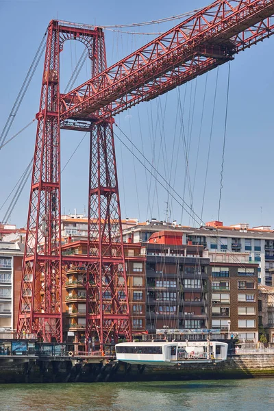 Bizkaia Rote Eiserne Hängebrücke Und Nervion Fluss Euskadi Spanien — Stockfoto