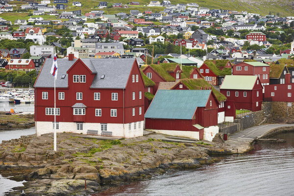 Feroe islands capital, Torshavn. Harbor and downtown. Streymoy south area
