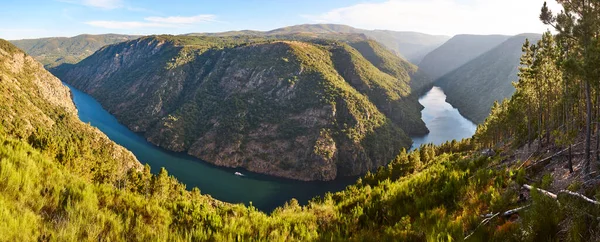 Ribeira Sacra Panorama Krajobraz Rzeki Sil Zachód Słońca Galicja Hiszpania — Zdjęcie stockowe