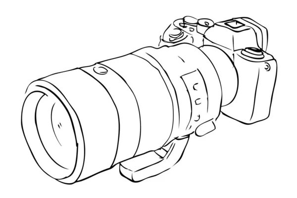 Cámara Digital Sin Espejo Proffesional Bosquejo Dibujo Manual Esquema Vectorial — Vector de stock