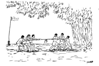 Vektör El Çizimi Endonezya 'nın bağımsızlık kutlamaları günü, Tarık Tambang halat çekme oyunu