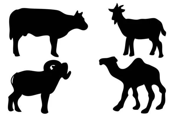 Vector Van Manual Draw Silhouette Dieren Die Idul Adha Mogen — Stockvector