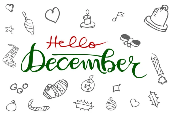 Lettering Hello December Sketch — Stock Vector