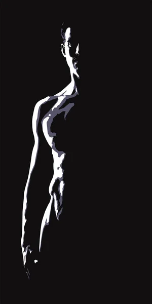 Nude torso of a man on a black background — Stock Vector