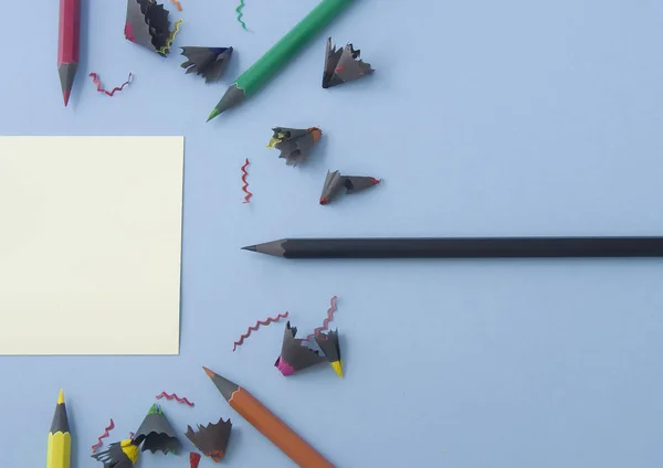 Close Colorful Pencils Isolated Light Blue Pastel Background Desk Table — Stock Photo, Image