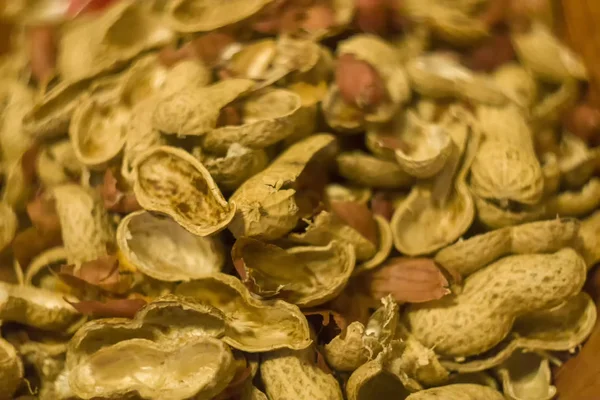 Amendoins Conchas Textura Fundo Alimentos Dof Rasa — Fotografia de Stock