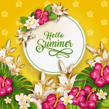 Mutlu yaz etiket ile çiçek düzenlenebilir yazma Removed-With kendi metin-saydamlık karıştırma efektlerini ve degrade kafes-Eps 10 eklemek için alan olabilir