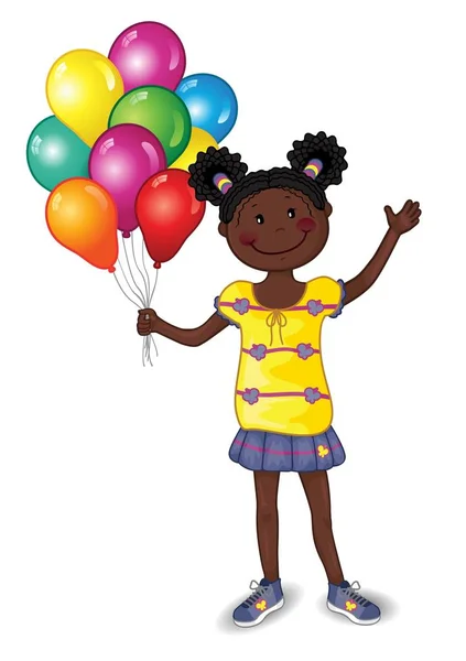 Μικρό Κορίτσι Μπαλόνια Λευκό Φόντο Editable Χώρο Για Εισαγάγετε Δικό Royalty Free Εικονογραφήσεις Αρχείου