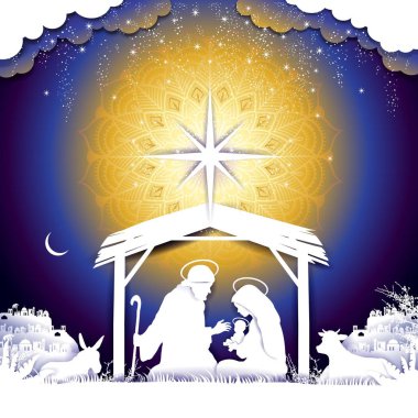 Beyaz manzara kutsal aile - saydamlık karıştırma efektleri ve degrade kafes-Eps10