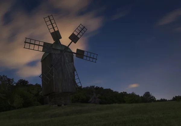 Scenic View Old Time Wind Mill Skansen Amazing Night Landscape — Stock Photo, Image