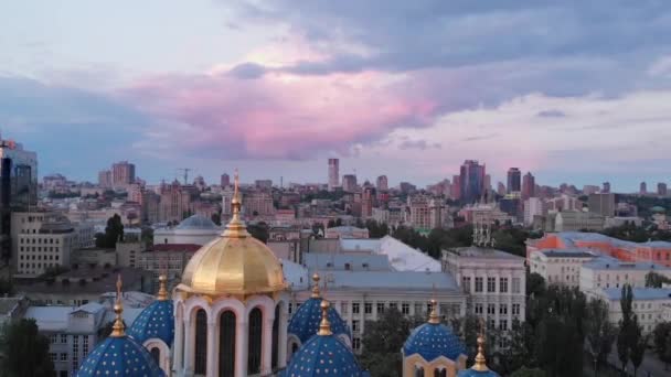 Cattedrale San Volodymyr Vista Aerea Tramonto Kiev Ucraina — Video Stock