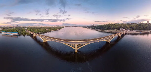 Aerial Panoramic View Bridge Metro Dnieper Kyiv Ukraine — Stock Photo, Image