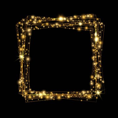 Sparkles ve sarı bokeh ile parlak altın kare çerçeve vektör EPS 10. Dikdörtgen banner dekoratif unsur tasarımı