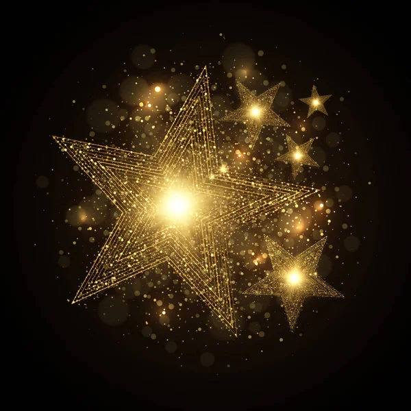 Eps Vetor Brilhante Espumante Estrelas Douradas Com Luzes Brilhantes Círculos — Vetor de Stock