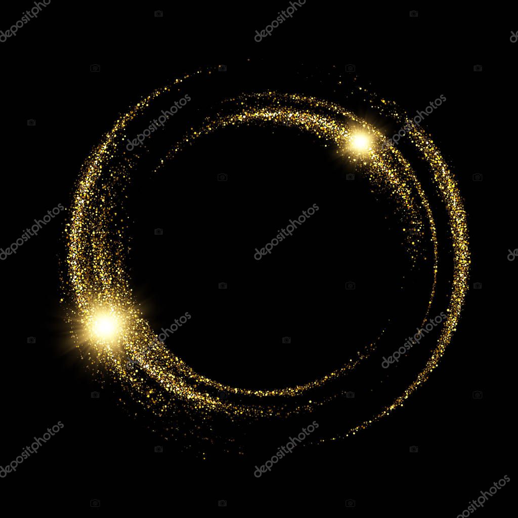 Vector eps 10 sparkling golden glitter texture round frame. Shiny banner decorative element