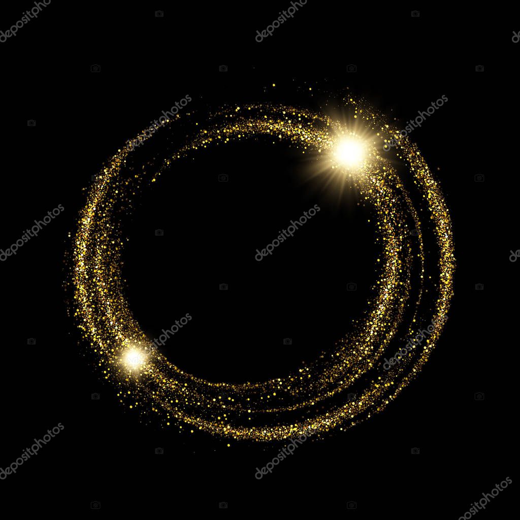 Vector eps 10 sparkling golden glitter texture round frame. Shiny banner decorative element