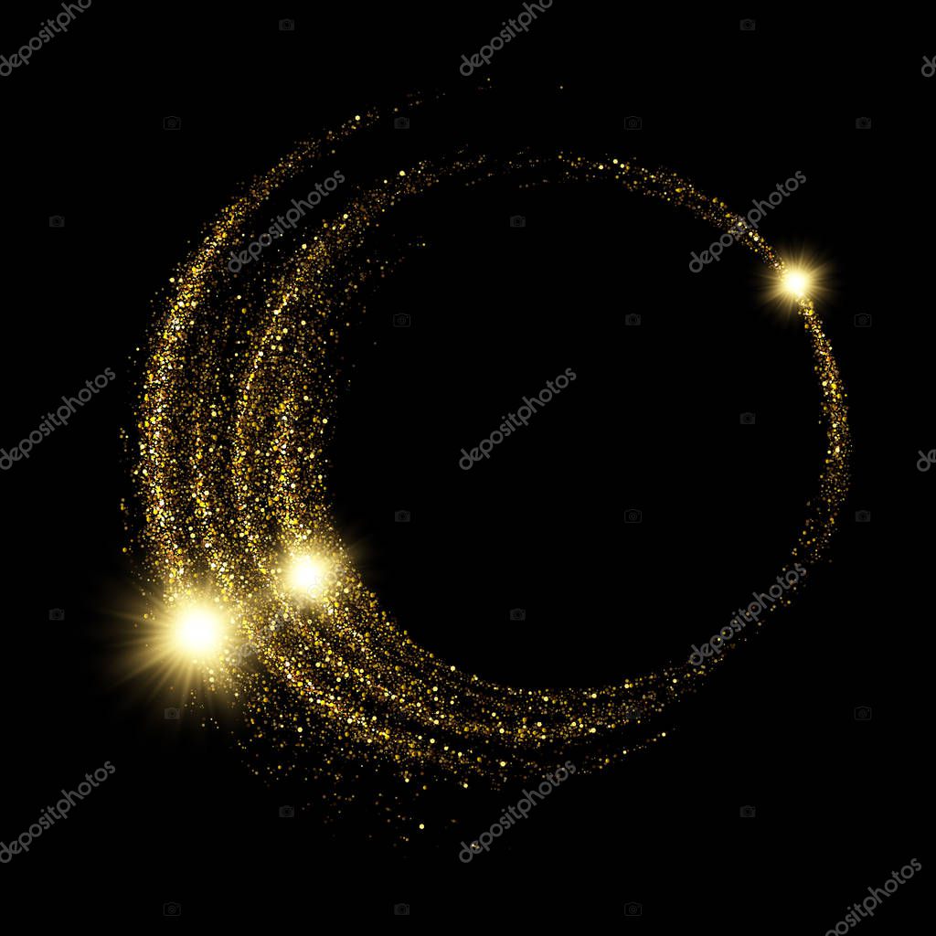 Vector eps 10 sparkling golden glitter texture round frame. Shiny banner decorative element