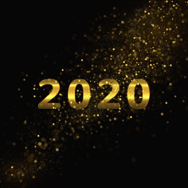 2020 Pırıl pırıl altın sayılar, parıltı tozu, parlak parçacıklar. Şenlikli yeni yıl arka plan