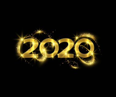 Yeni yıl 2020 siyah arka plan üzerinde pırıl pırıl altın sayılar