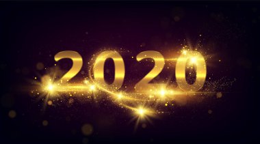 Yeni yıl 2020 siyah arka plan üzerinde pırıl pırıl altın sayılar